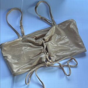 Dippin' Daisy's swim bikini top bandeau lace up front Gold S